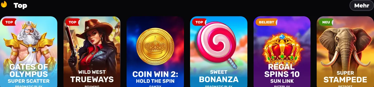The lobby's Top row: Gates of Olympus, Wild West Trueways, Sweet Bonanza.