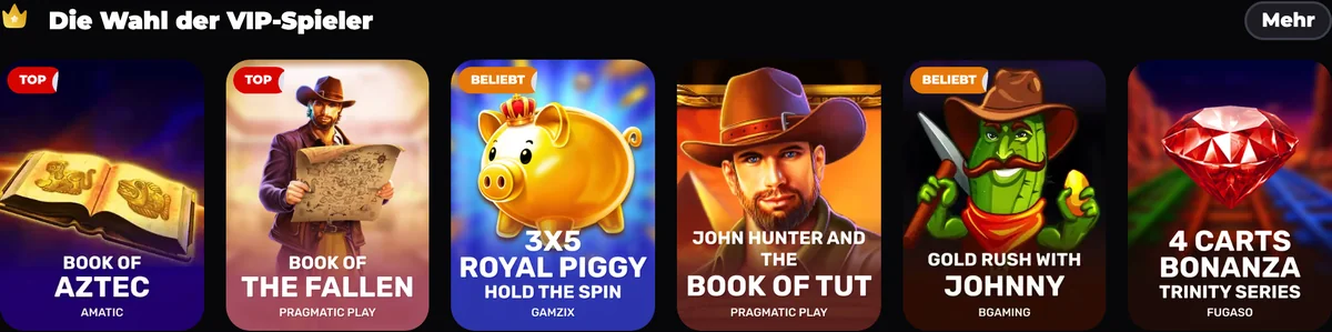 “VIP players' choice” – the row the casino shows its regulars.